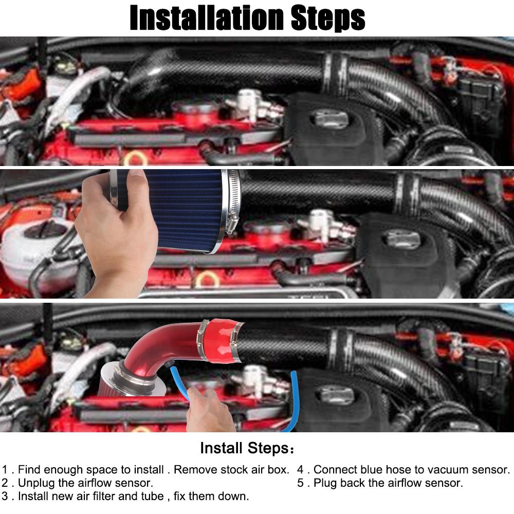 Universal Aluminum Car Cold Air Intake System Car Accessories With Air Filter Turbo Induction Pipe Tube Kit 76mm/3Inch
