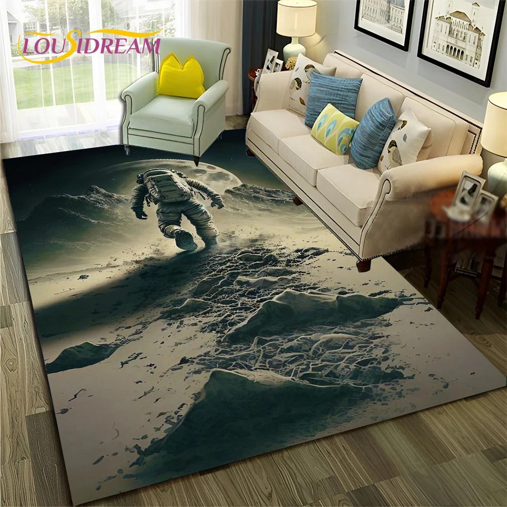 Outer Space Astronaut Planet Cartoon Carpet Rug for Home Living Room Bedroom Sofa Doormat Decor,Kid Area Rug Non-slip Floor Mat