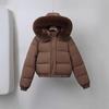 Winter Kurze Parkas Damen Baumwollgepolsterte Kleidung Samt hinzufügen Verdicken Oberbekleidung Pelzkragen Abnehmbare Kapuze Mäntel Warme Jacken