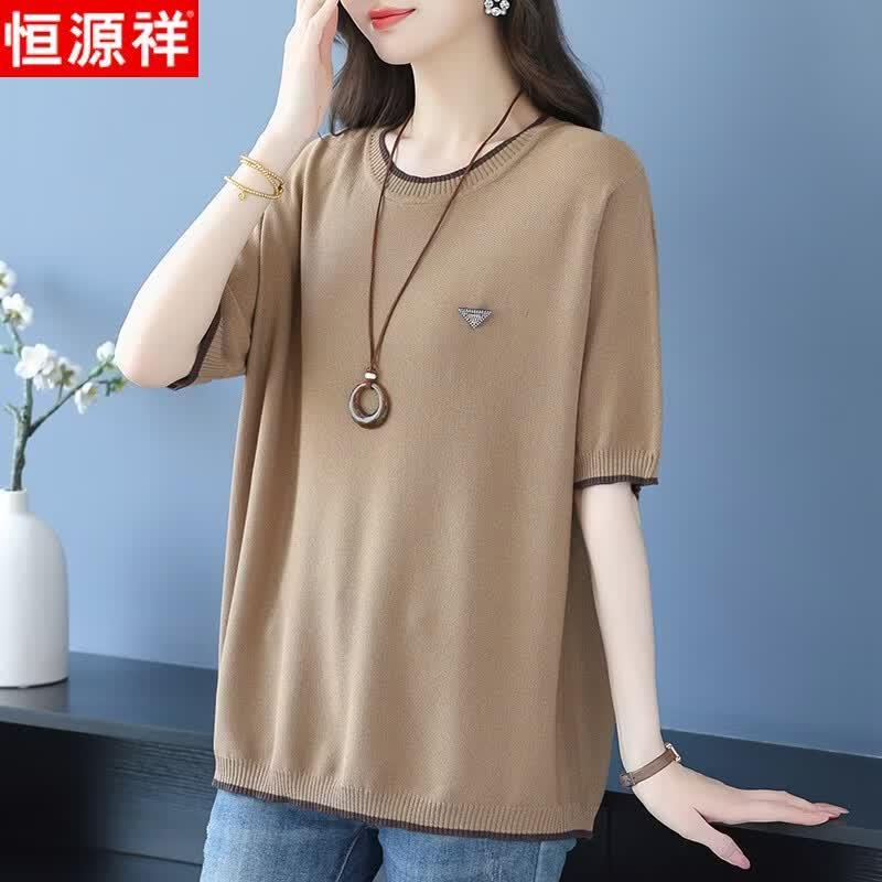 Hengyuanxiang Women s Plus Size Summer Knit T-Shirt 3XL