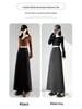 Women's Black Knit Skirt - 2026 Spring Arrival: Versatile Slimming Midi with Slit and Sticky Rice Hip Wrap.