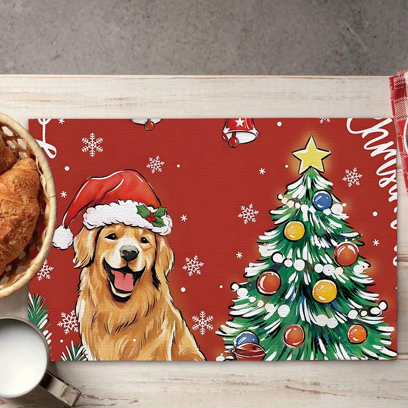 Weihnachts-Platzsets Baum-Muster Tischsets Hitzebeständige Leinen-Platzsets für Esszimmer- und Küchendekor für Festtagsmahlzeiten, Zusammenkünfte, Partytisch