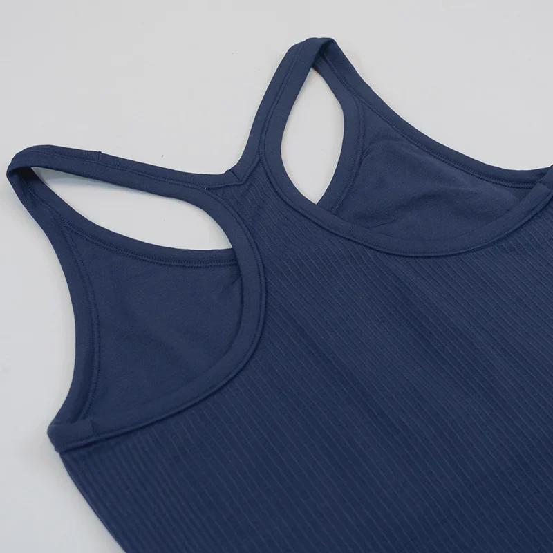 Dámská bezešvá žebrovaná pletená vesta na jógu s I-tvarovanými zády - úzké, vysoce elastické sportovní oblečení