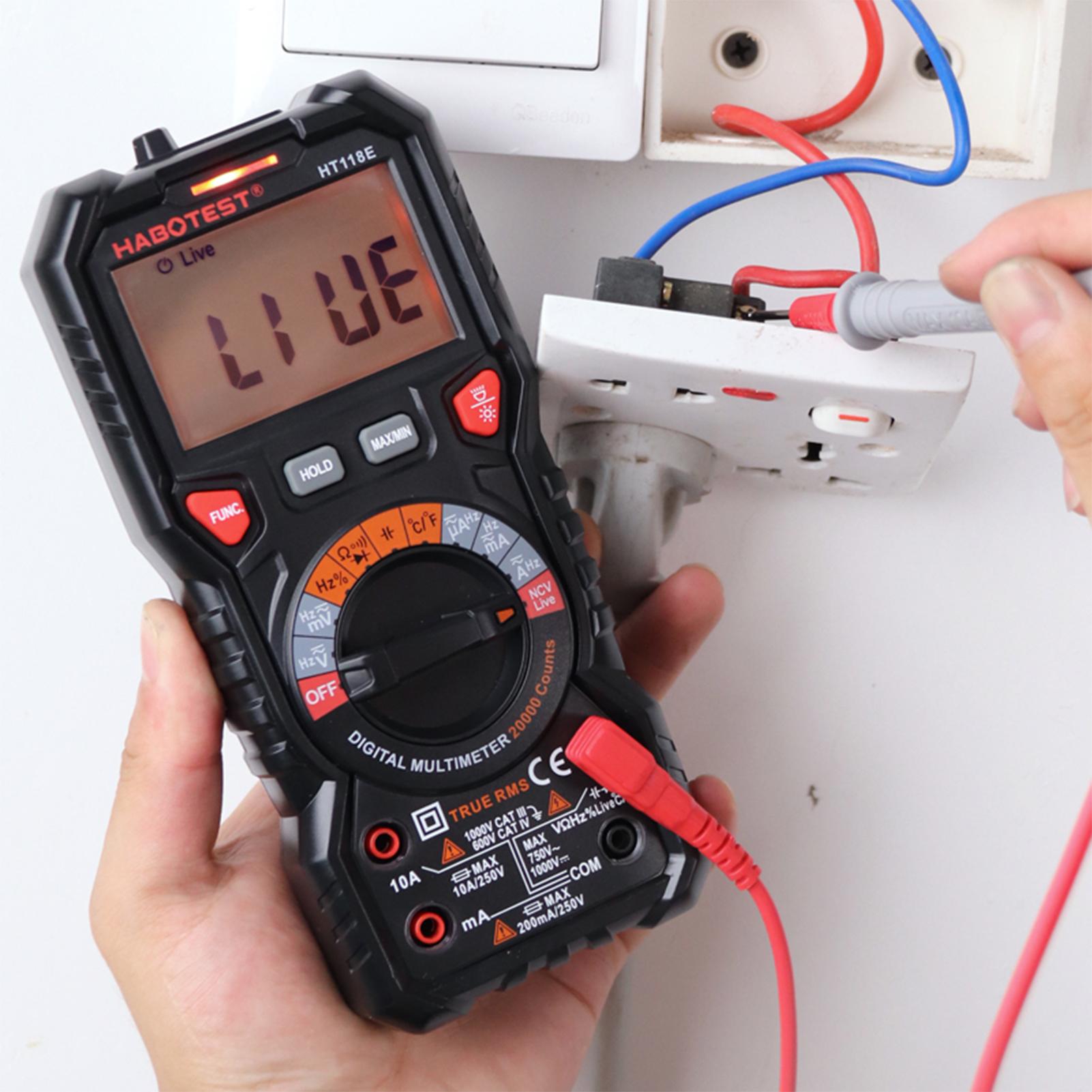 

HABOTEST HT118E Цифровой мультиметр Мультиметр с автоматическим диапазоном, 20 000 отсчетов, истинное среднеквадратичное значение, измерение переменного/постоянного тока