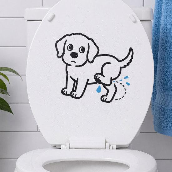 Dog Peeing Toilet Seat Decals Sticker, Puppy Water Tank Waterproof PVC Non-Residue Cover Decal, Self-Adhesive Lid for Bathroom Wall Tile Decor
