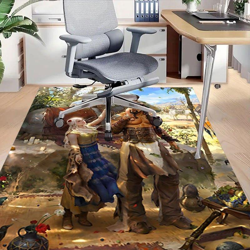 1pc Fire and Blood Office Carpet Chair Mats, Home Decor Mat Fantasy Theme Mat Durable Mat, Dragon Decor,Suitable for fantasy theme lovers