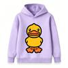 Cute Cartoon Yellow Duck Print Kids Hooded Sweatshirt, Casual Long Sleeve Pullover Hoodie for Boys Girls, Soft Comfortable Daily Wear Tops Children