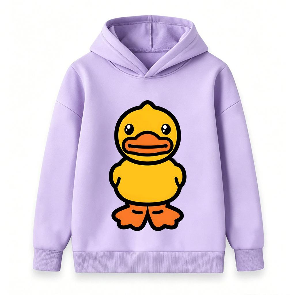 Cute Cartoon Yellow Duck Print Kids Hooded Sweatshirt, Casual Long Sleeve Pullover Hoodie for Boys Girls, Soft Comfortable Daily Wear Tops Children