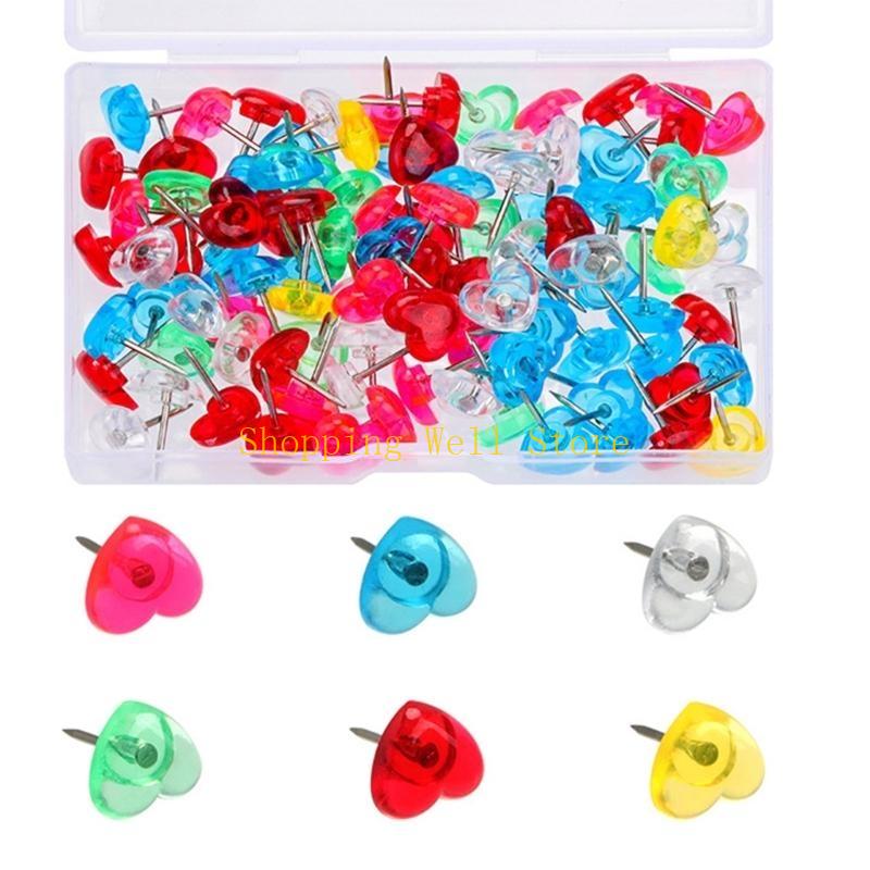 KX4B 50/100/150Pcs Heart Push Pins Cork Notice Board Drawing Pins Map Pin for Office