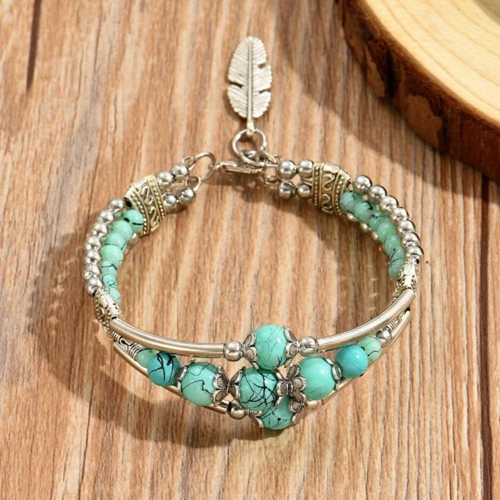 1 Stück Retro Durchbrochenes Armband Ethnisch Türkis Blatt Armband - Klassisches Design für Alltag und Feiertage, Elegant