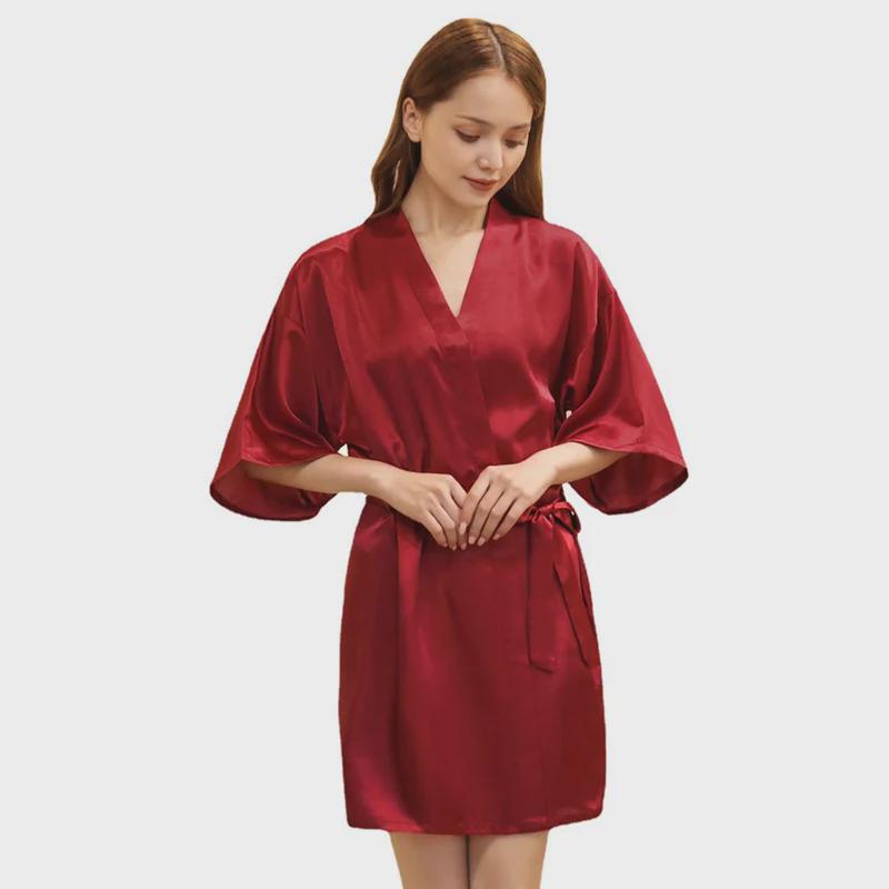 Summer Bride Wedding Nightgown Cardigan, Thin Five-Point Sleeve, Solid Color Morning Gown