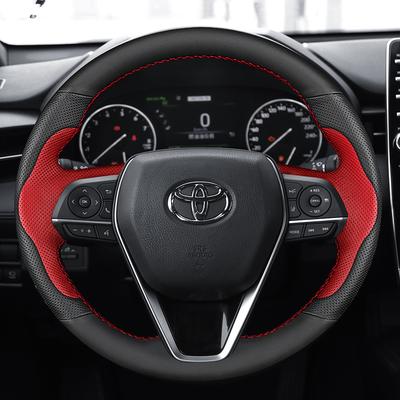 Hand-stitched Anti-slip Black Red Genuine Leather Steering Wheel Cover For Avalon Camry Crown 2018-2019 Corolla 2018-2020