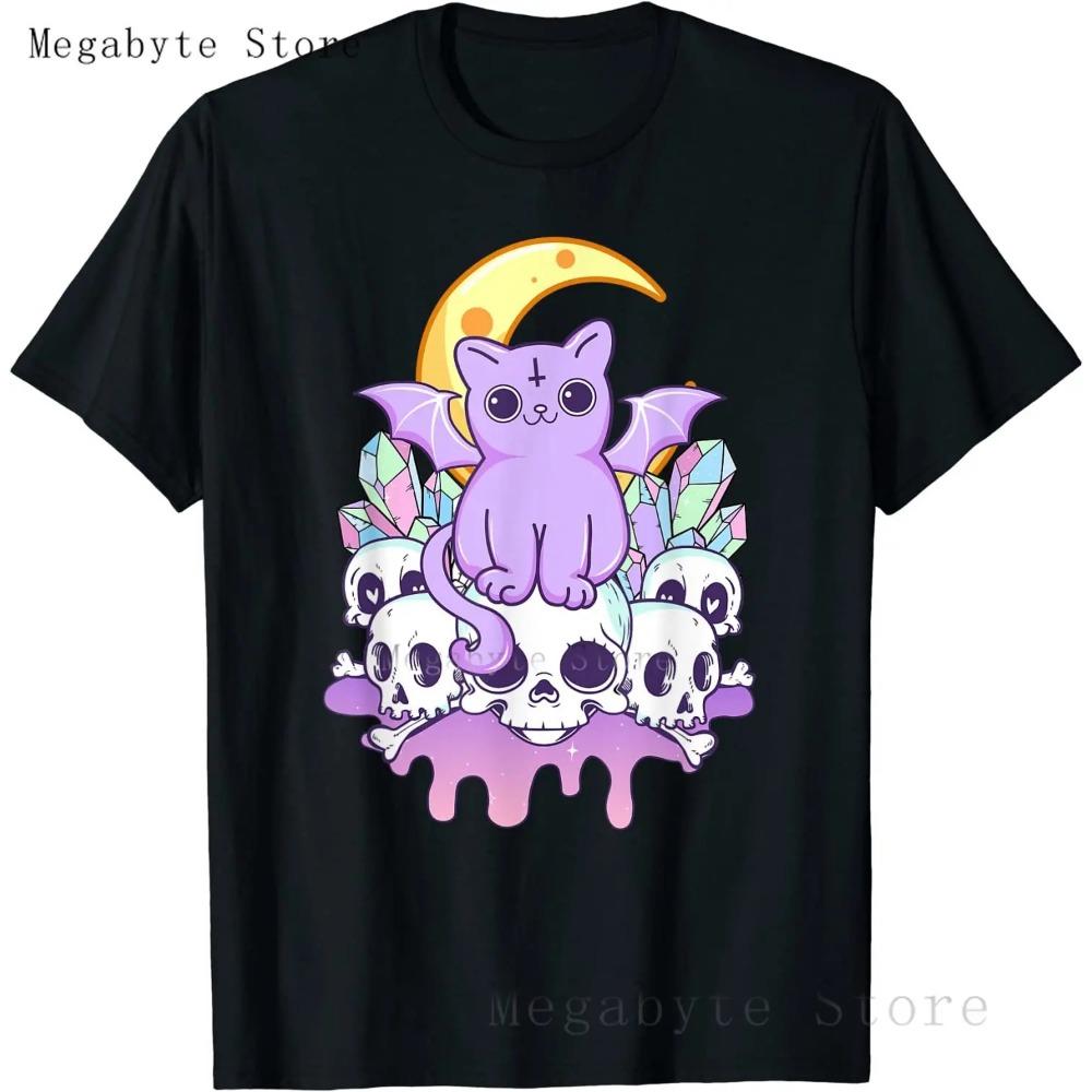 Pastel Goth T Shirt Men Women Kawaii Cartoon Gothic Cat Clothes Harajuku Shirt Unisex Graphic Tees Female Hip Hop T-shirt Male