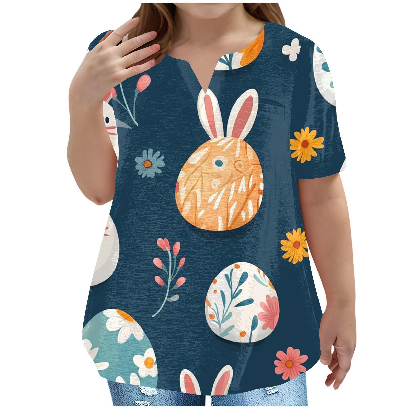 

Children s Easter T-shirt Casual fashion V-neck short-sleeved pocket top 130