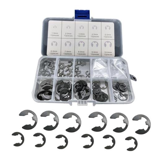 E-type snap rings, set of 120, M1.5-M10, manganese steel, for repairs and securing parts, durable, oil-resistant