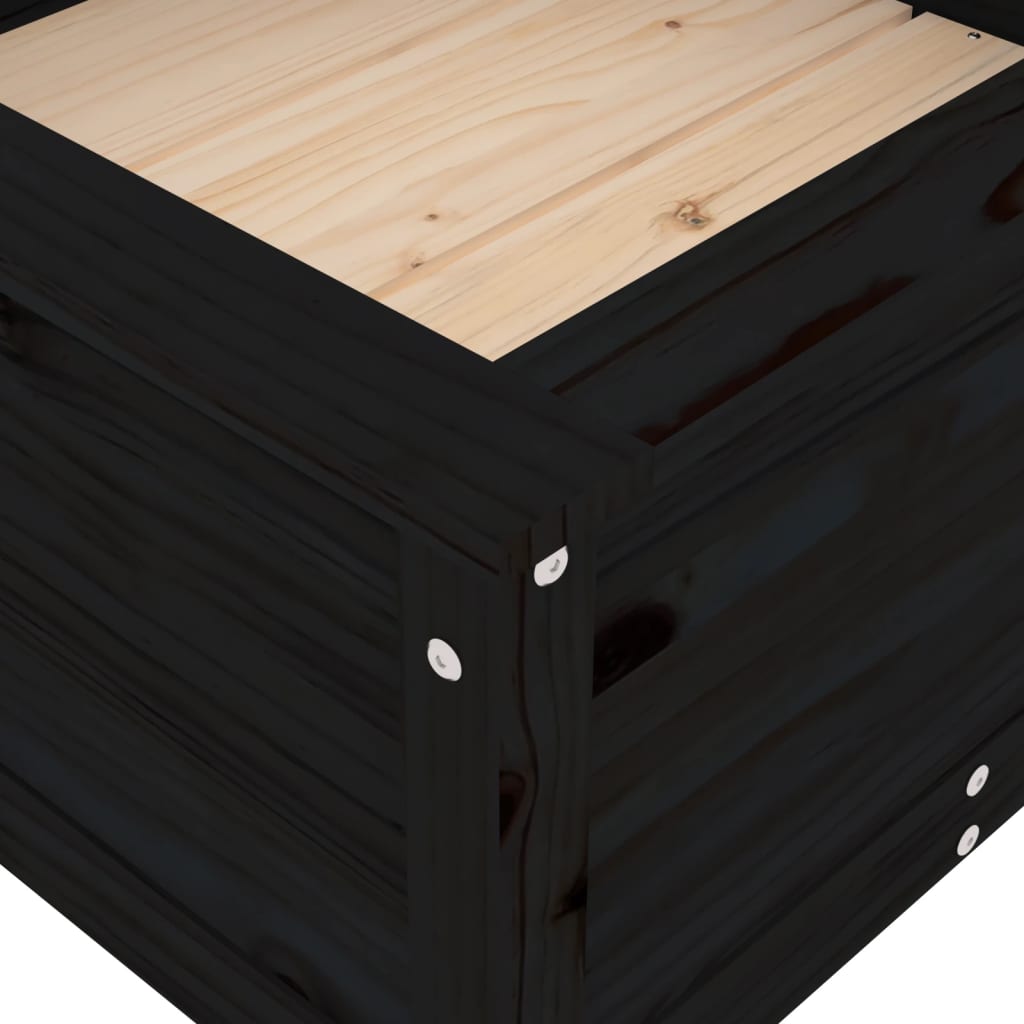 Plant Pot Black 82.5 X 82.5 X 39 Cm Solid Pine Wood