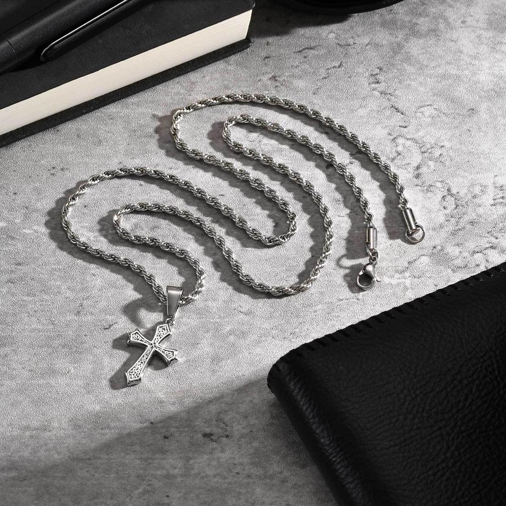 Personalized Men'S Simple Stainless Steel Cross Pendant Steel Necklace, Quanxi Water Pn-2012