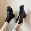 Botas Women Motorcycle Ankle Boots Wedges Female Lace Up Platforms Spring Black Leather Oxford Shoes Woman  Botas Mujer