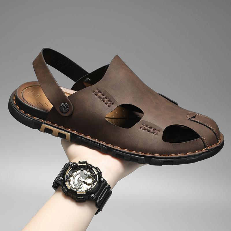 Baotou Sandals Summer Personalized Fashion Sports and Leisure Slippers Perforated Shoes Large-sized High-quality Leather Shoes