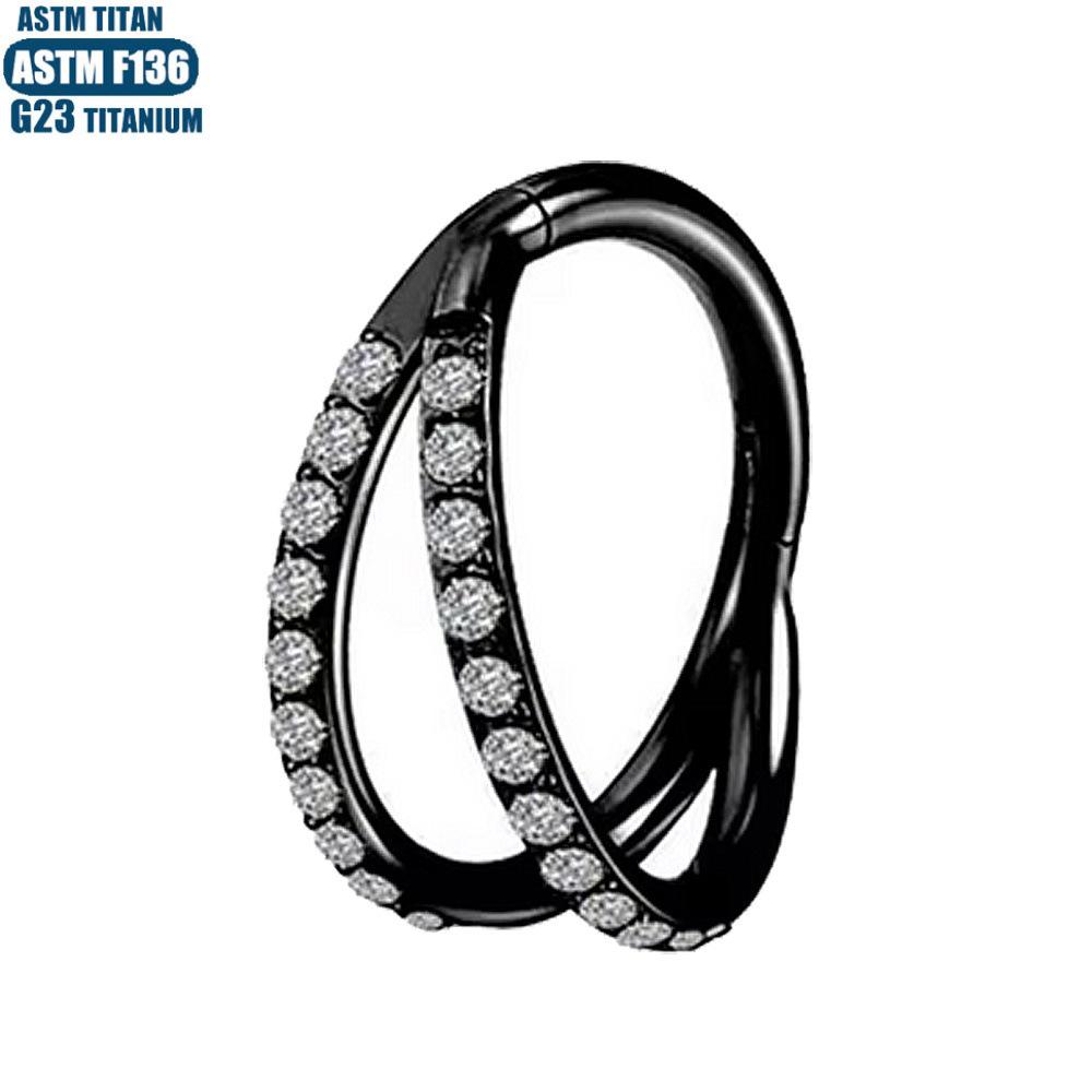 F136 Implant Grade Titanium Forked Nose Ring & Zirconia Seamless Stud Earring Set