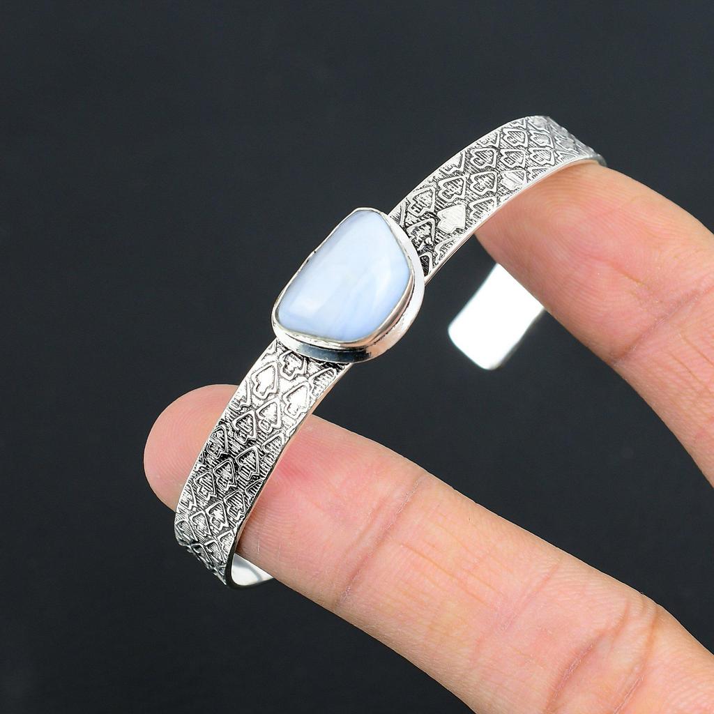 Sisters Day Sale Blue Lace Agate Stone 925 Sterling Silver New Bangle Bracelet