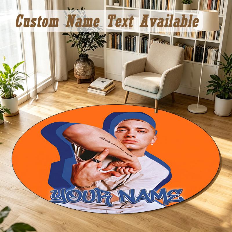 Round Rug Custom NameEminem Pattern Non Slip Carpet Home Floor Decor