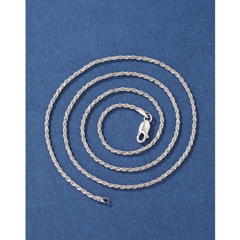 925 Sterling Silver Twisted Hemp Rope Necklace - Unisex Retro Braided Clavicle Chain