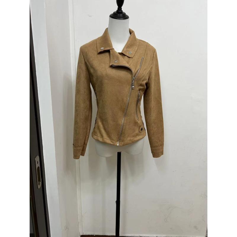 Women's Jacket Spring and Autumn New Slim Fit Lapel Zipper Ladies Coats Tops Fashion Long Sleeve Leather Fleece Warm Short Jackets for Women