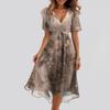 Ladies' Casual And Fashionable Solid Color V-neck Waist Cinching A-line Zipper Dress