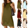 Mouwloze Satin Jurk voor Dames met Kant Applicatie Zoom en Cut-out Details Elegante Shift Stijl Jurk voor Casual en Formele Gelegenheden