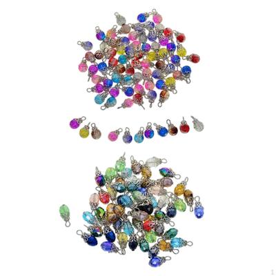 100 Pieces Glass Bead Charms Floral Gems Pendants for Jewelry Making DIY