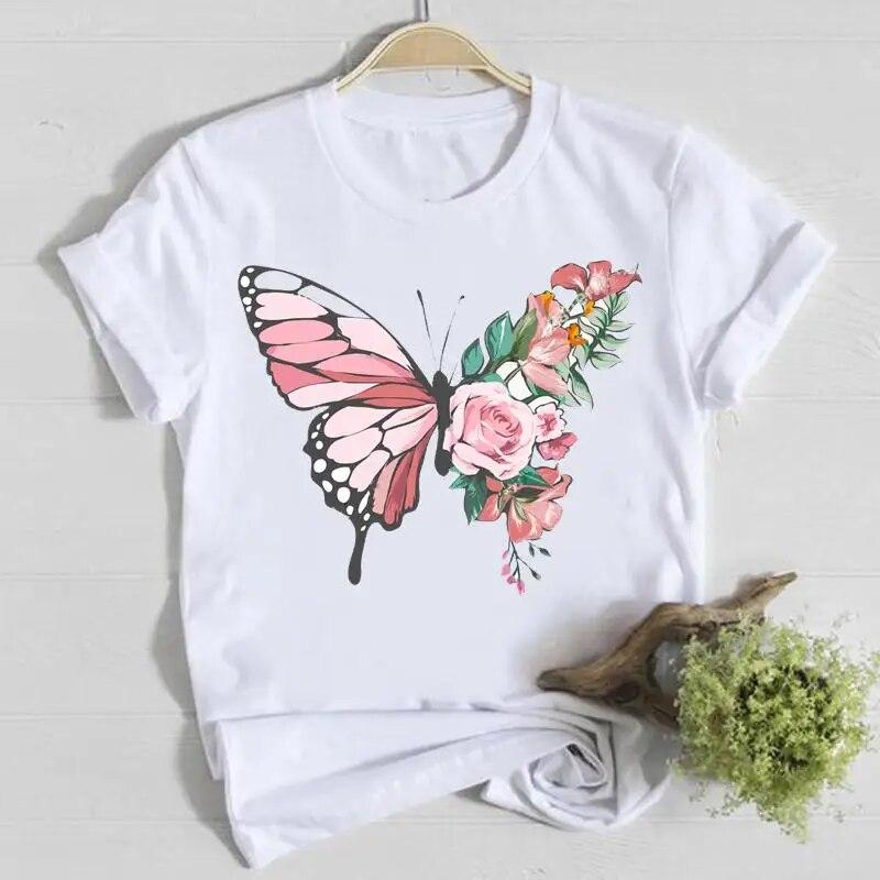 Butterfly Cute Sweet Lovely Casual Tee Top Short Sleeve Shirt Lady Clothes Fashion Tshirt Summer Female T Women Graphic T-shirts