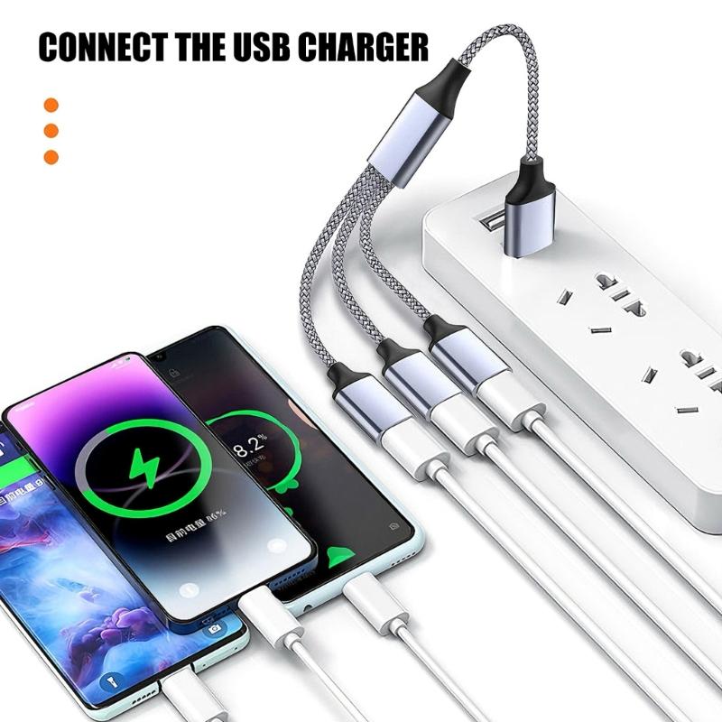 USB 2.0 Extension Cable 1 Male to 3 Female Adapter for Multiple Devices Data Transfer with Metal Housing and 30cm Length