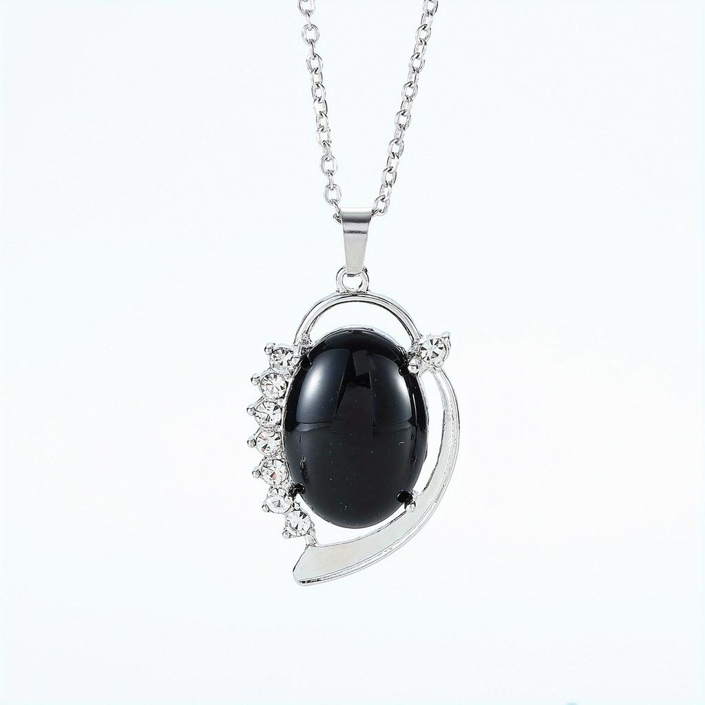 Natural Crystal Stone Pendants Necklaces Oval Bead Healing Pink Quartz Jewelry for Women Oval Shape Charms Metal Alloy Pendant