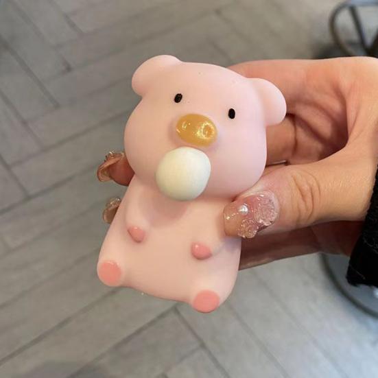 Bubble Blowing Pig Squeeze Toy Stress Relief Cartoon Pig Sensory Toy Soft Stretchy Animal Shape Home Office Desk Toy