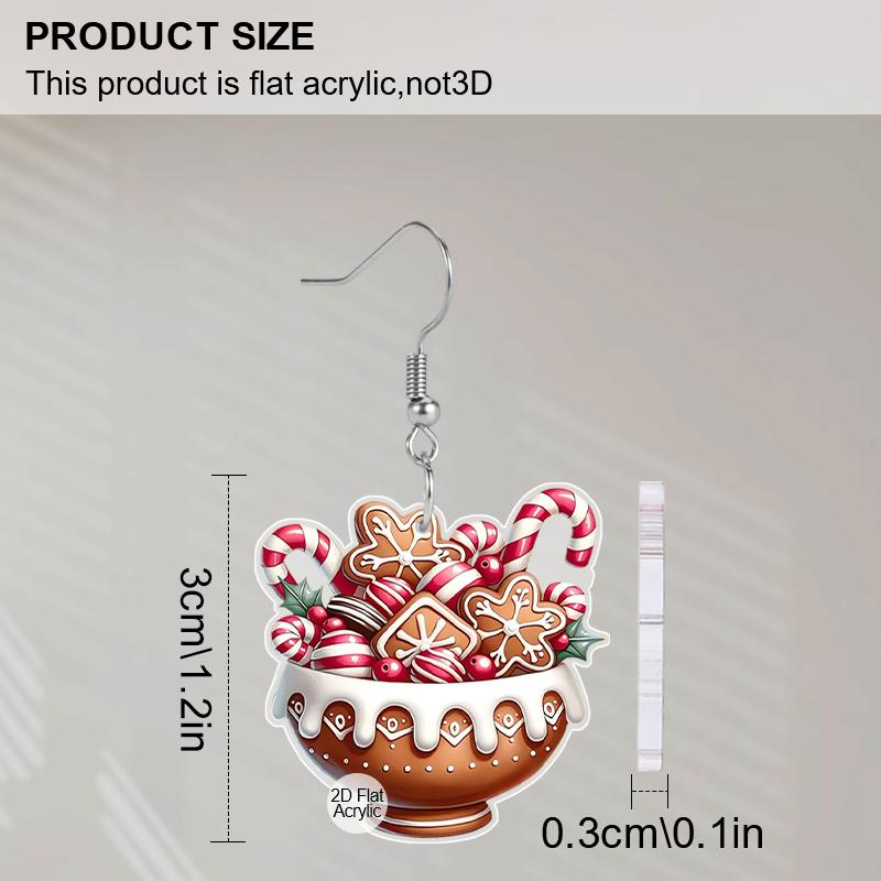 2D Flach Acryl Niedlich Weihnachtliche Zuckerstangen Dessertbecher Ohrringe Neuheit Schmuck Hänger für Frauen Festival Geschenke Anhänger
