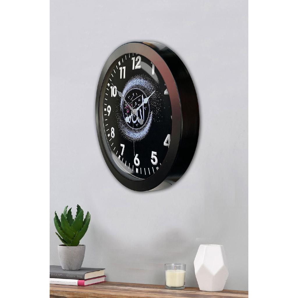 36 cm große schwarze Metall-Wanduhr mit Allah-Schriftzug