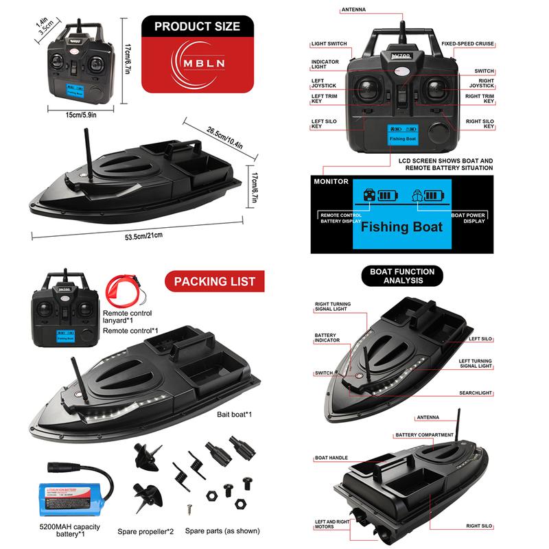 Brand,Fishing Bait Boat,Dual Motors,Steering Tail Light,Cruise Control,1.5kg Load Capacity,Auto Yaw Correction,Low Battery Alert