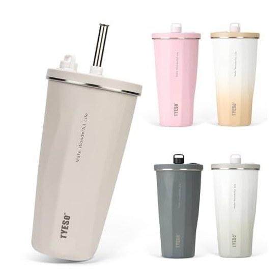 TYESO tumbler straw 470ml stainless steel lid vacuum insulated keeps warm cold outdoor convenient carry direct drinking leak-proof large capacity