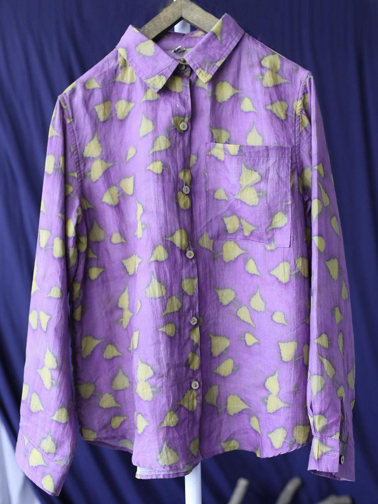 

Johnature женские фиолетовые осенние рубашки Ramie с отложным воротником и длинными рукавами, блузки на пуговицах с цветочным принтом, повседневные рубашки One Size фиолетовый