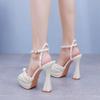 Fashion 2025 New 13cm Handmade Luxury Pearls Thick Heeled Peep toe Women Sandals Summer Fashion Wedges High heels Wedding Banquet Shoes