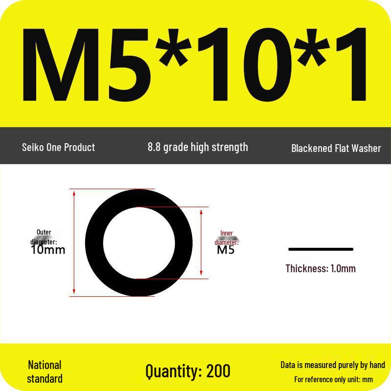 High-Grade Black Flat Metal Washer Gasket (Sizes: M3-M12, 8.8/12.9 Grade)