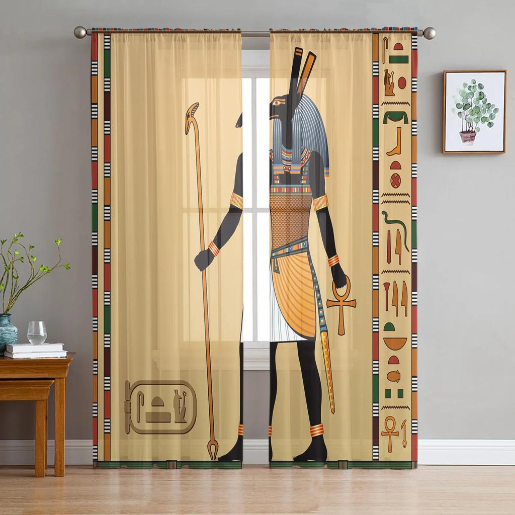 Ancient Egyptian Architecture Tulle Curtains Living Room Kitchen Bedroom Decor Voile Curtain Chiffon Window Drapes Light Filtering For Area Polyester