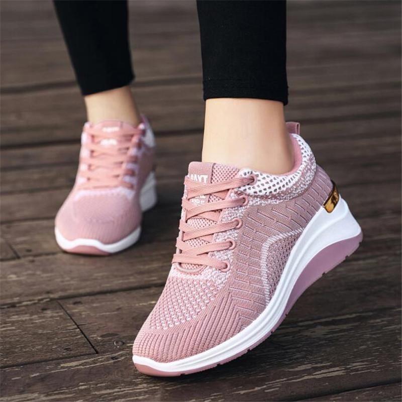 Women Sneakers Breathable Casual Running Sports Shoes Lace Up Ladies Increase Height 5cm Lightweight Female Tennis Shoes
