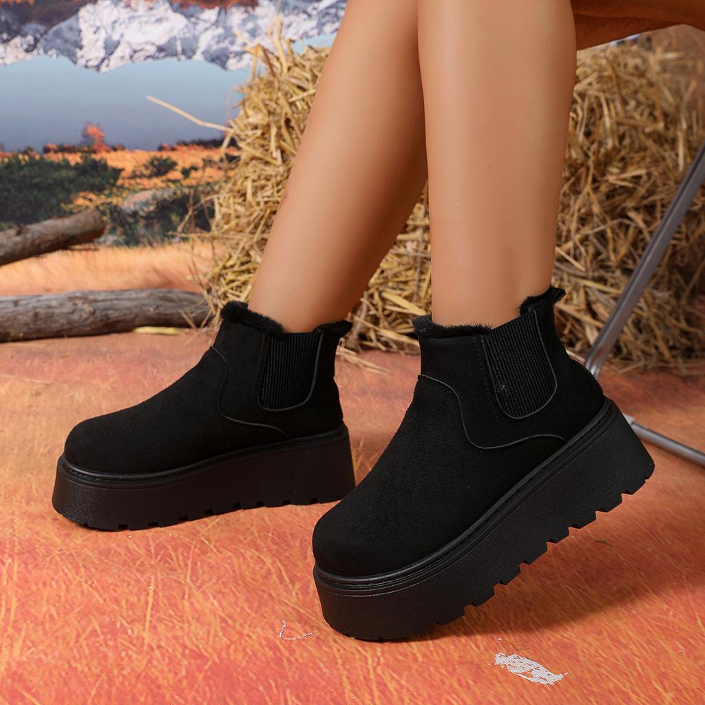 British Style Solid Color Platform Snow Boots Women Winter Soft Short Plush Warm Ankle Boots Woman Faux Suede Booties Female