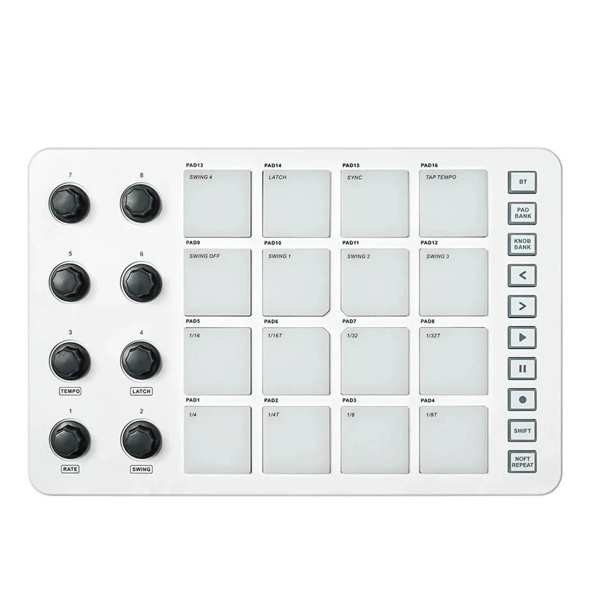 M-VAVE SMC-PAD Wireless MIDI Pad Controller - 16 RGB Pads, 8 Knobs, Bluetooth, USB-C, Rechargeable For DAW & Beat Making