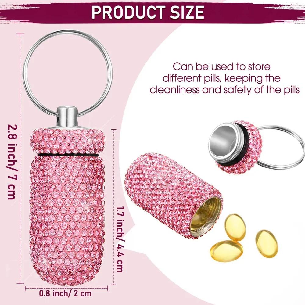New Medicine Organizer Bottle Pill Box Tablet Holder Pill Box Sparkling Full Rhinestone Aluminum Alloy Box Storage Container