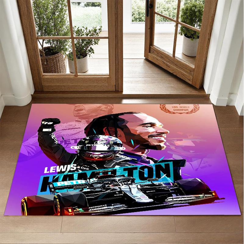 Lewis Hamilton Design Crystal Velvet Rug Soft Decorative Mat for Bedroom Entrance