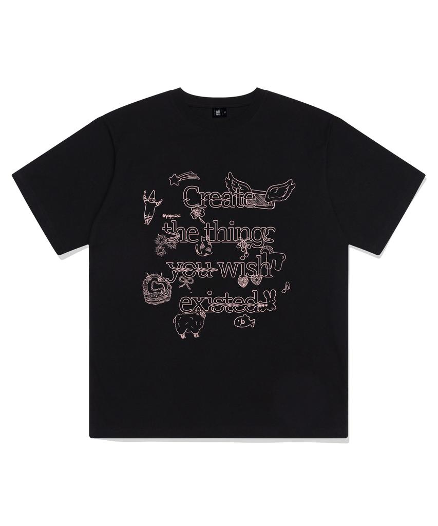 PAGESIISII Wish Things Printed Short Sleeve T-Shirt Black