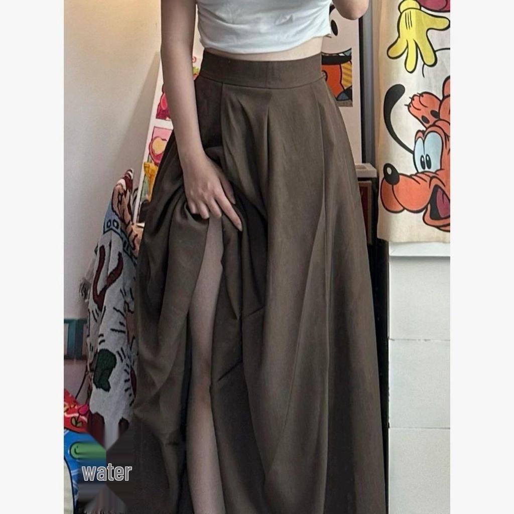 Retro High-Waisted Pleated A-Line Long Midi Skirt - Chinese Style Summer Slimming & Gentle Drape